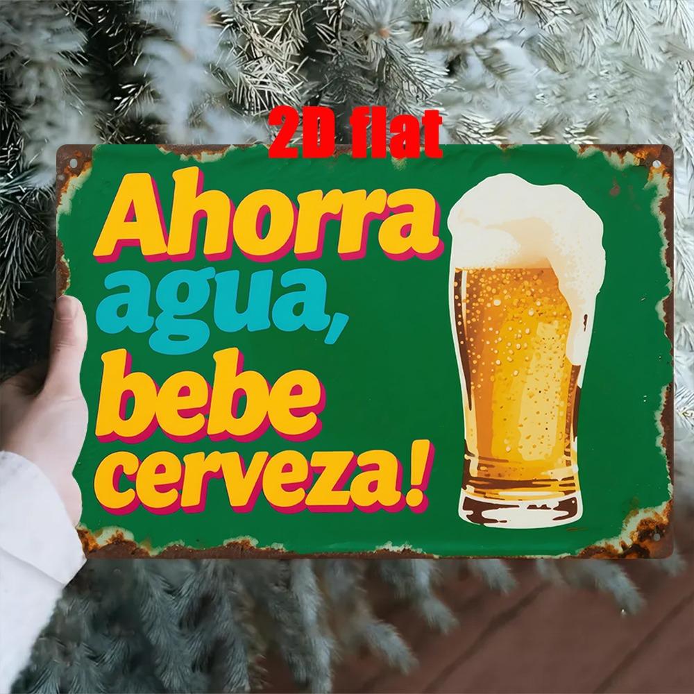 Vintage Spanish Beer Sign Metal Wall Decor Green WaterSaving Bar Sign with Beer Mug x cm for Pub Man Cave