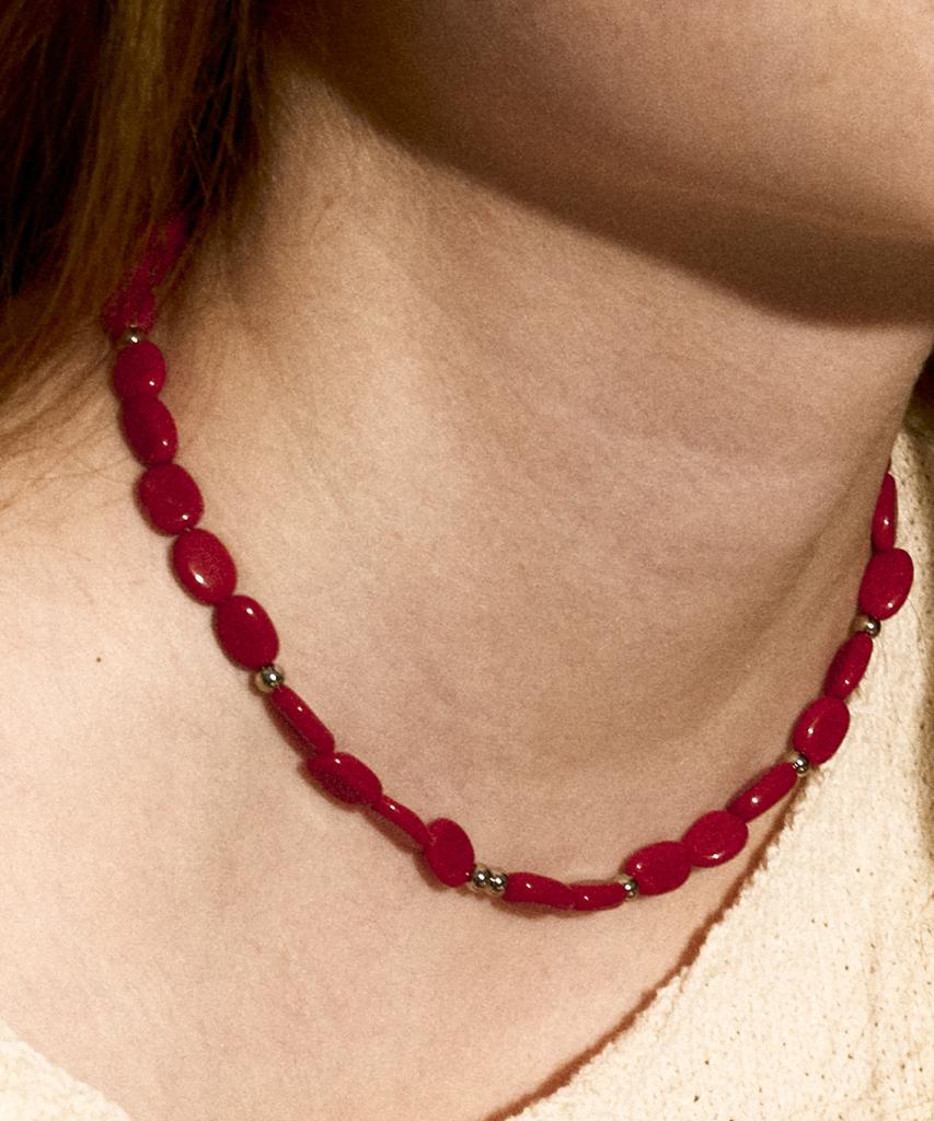 Nff Temper Stone Necklace-Red