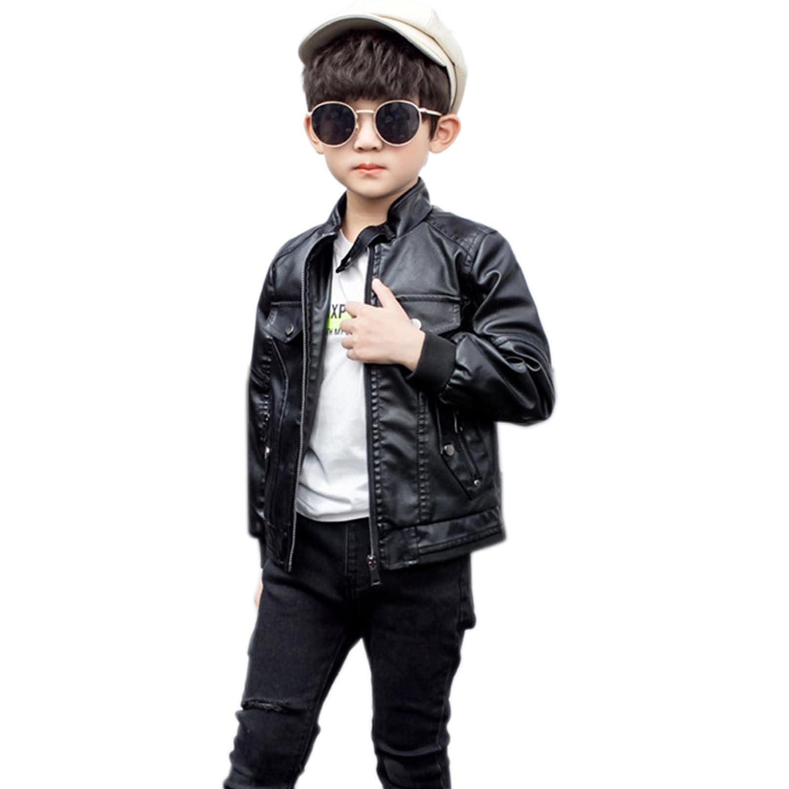 

Детская куртка-косуха Volunboy из искусственной ПУ-кожи, воротник-стойка, манжеты и низ на резинке, ветрозащитная, черная, размер 140