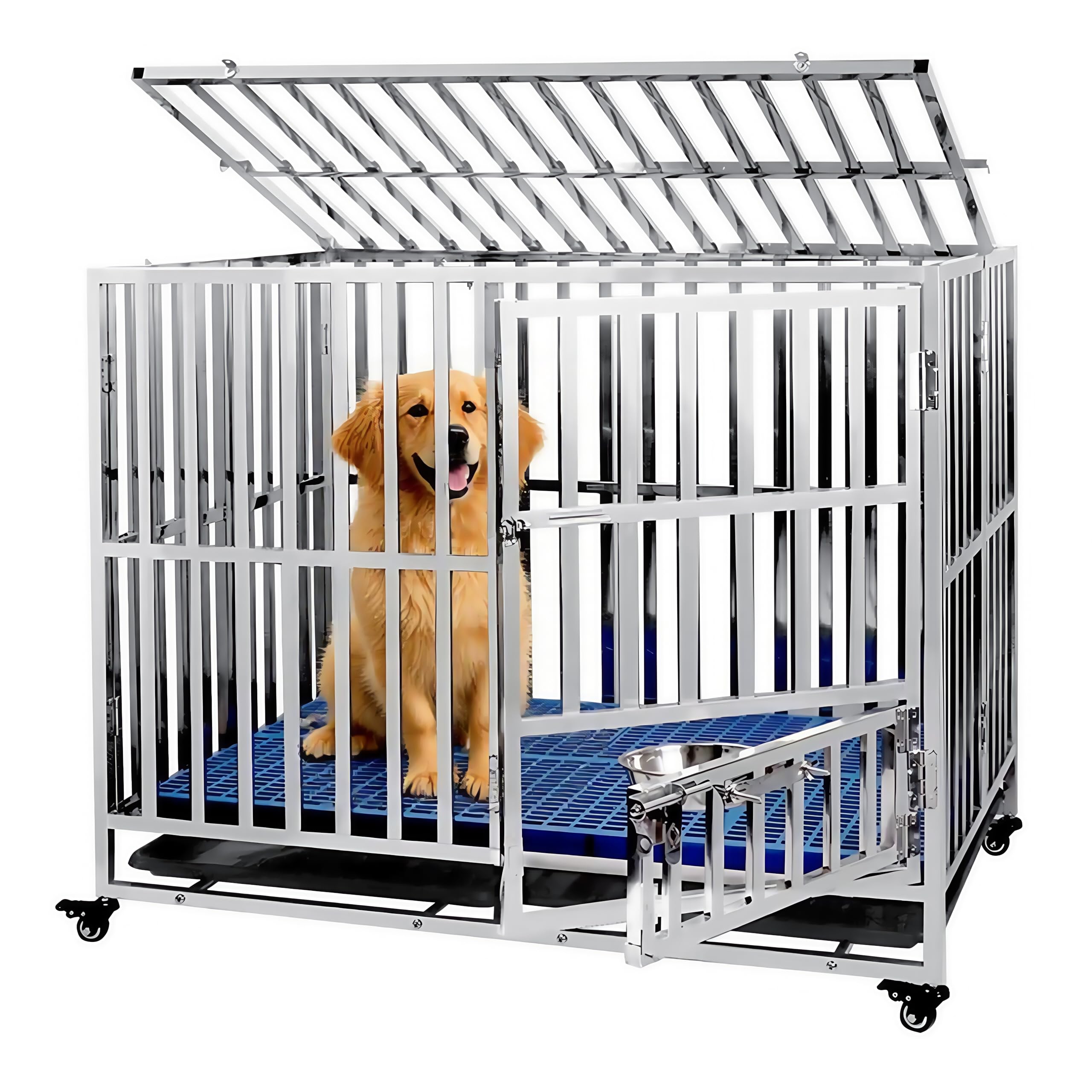 

kilogorge Большая клетка для собак Клетка для собак из нержавеющей стали на колесиках Грузоподъемность 250 кг Складная Легко собирается Двойная в комплекте Подходит для собак Домашнее животное