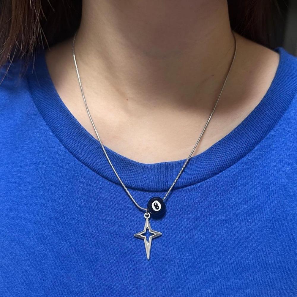 Personlighet Y2K Silverfärg Stjärna Biljardnummer Svart 8 Hängsmycke Halsband för Kvinnor Män Hip-hop Gata Örhängen Smycken Gåvor