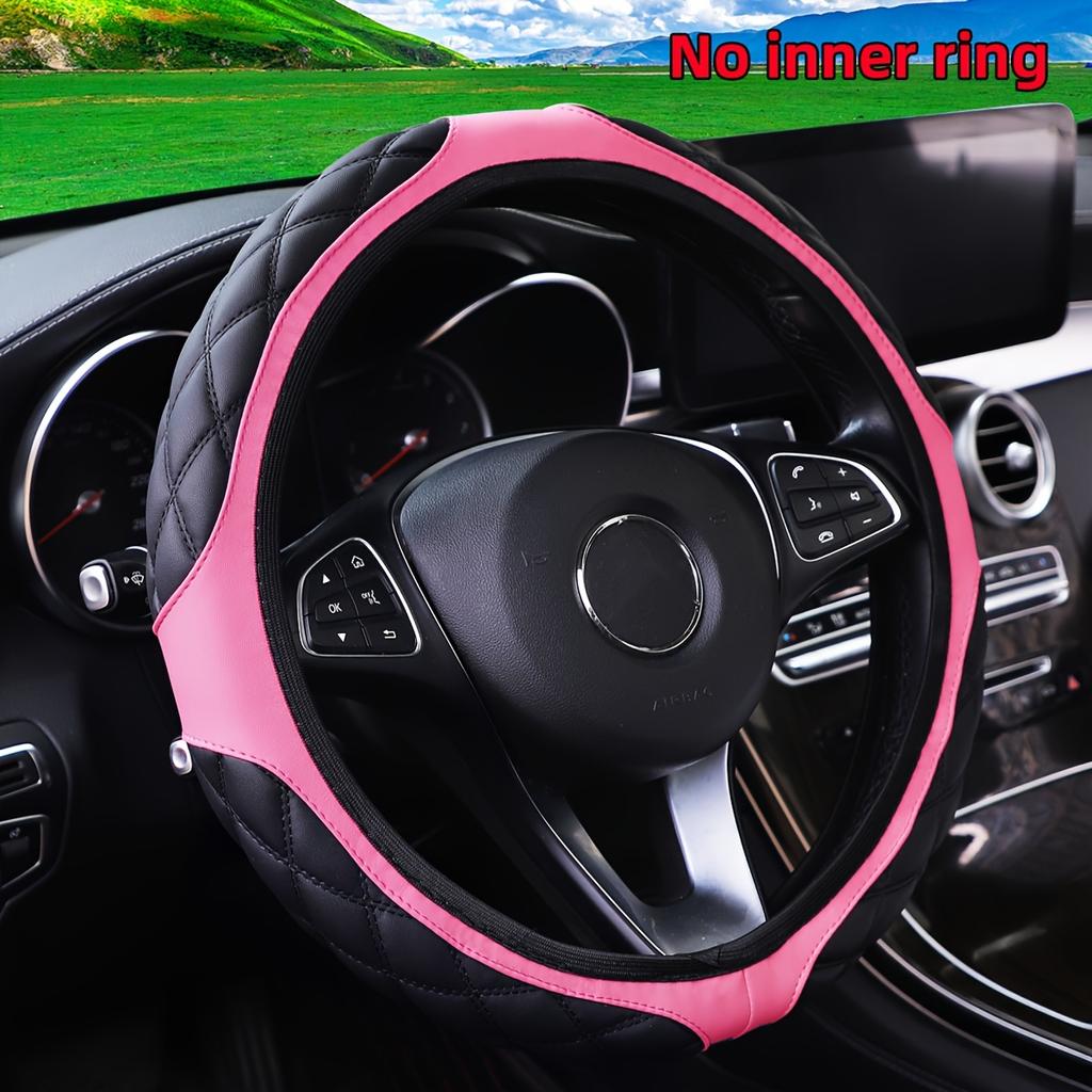 1pc Wear-resistant Comfortable PU Leather Three-dimensional Embroidery No Inner Ring Steering Wheel Cover For 36.83-38.1cm Steering Wheel For Women