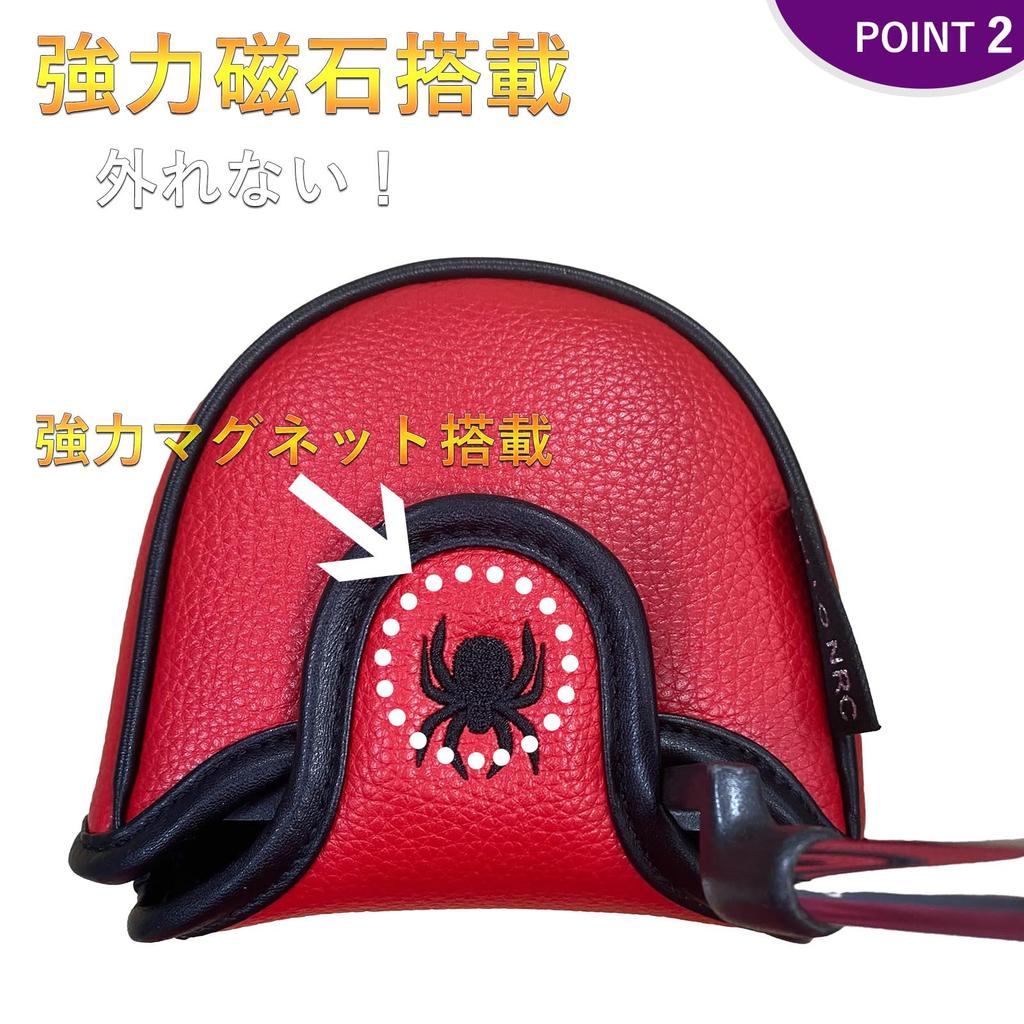 Golf Putter Cover Mallet Head Cover Spider Putter Cover Mallet Golf Cover Single Item Embroidery Waterproof Spider-NRC (Semi-circular Spider, White)