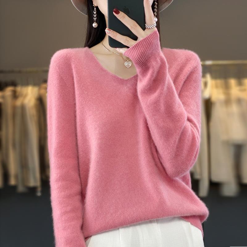 2024 A/W Women's V-Neck Loose Wool & Cashmere Sweater - Soft, Versatile Knit