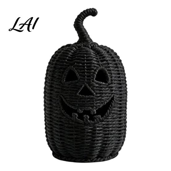 Uniek Seizoensgebonden Cadeau Halloween Hars Pompoenmand Nep Geweven Lantaarn Ornament Spookachtig Gotisch Huisdecor Zwarte Snoeppot voor Tafelblad Schouw