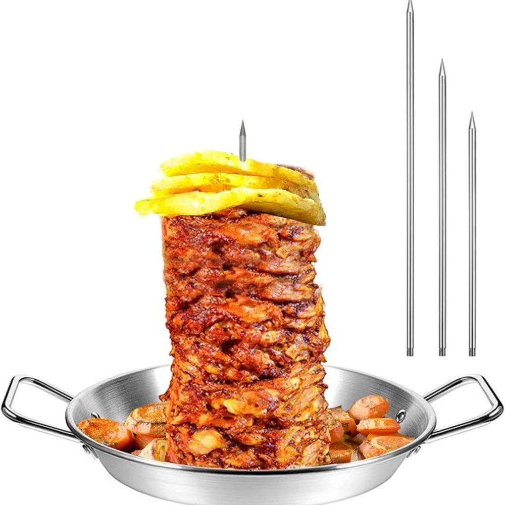Stainless Steel Shawarma Skewer Stand Removable Spikes BBQ Skewer Vertical Skewer Grill Set Oven 9in-Without oil brush