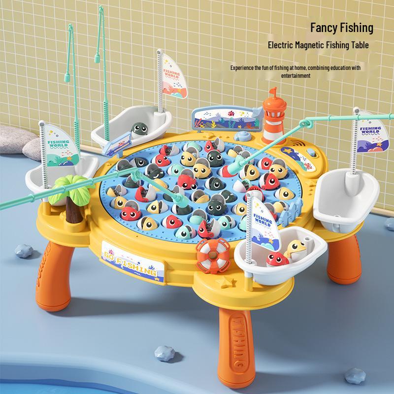 Children's Interactive Magnetic Fishing Toy with Lights & Music - Large Rotating Table for Early Education and Parent-Child Play