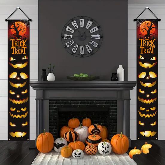 Party Hanging Decoration Halloween Porch Sign Banner, Pumpkin Ghost Awning Wall Supplies Door Decoration, Front Wreath Banner Yard Themed