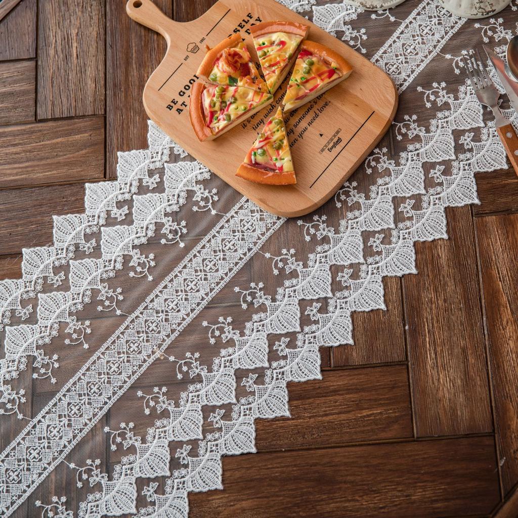 Lace White Table Flag Table Decoration Tea Table Long Embroidered Princess Style Shoe Cabinet Hollowed Out Table Flag