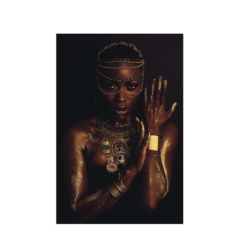 Black and Gold African Nude Woman Indian Oil Painting On Canvas Posters and Prints Scandinavian Wall Art Picture for Living Room