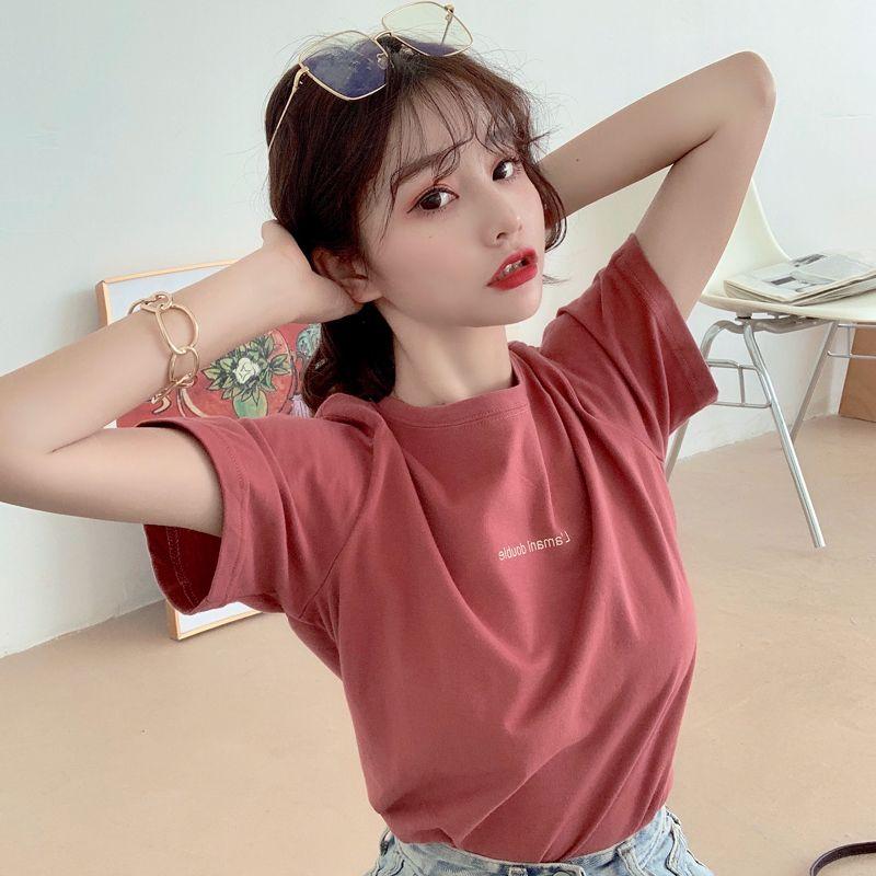 Kurzarm-T-Shirt für Damen Sommer 2025 Neues Koreanisches Lockeres Oberteil mit Buchstabenaufdruck Halbarm-Pullover