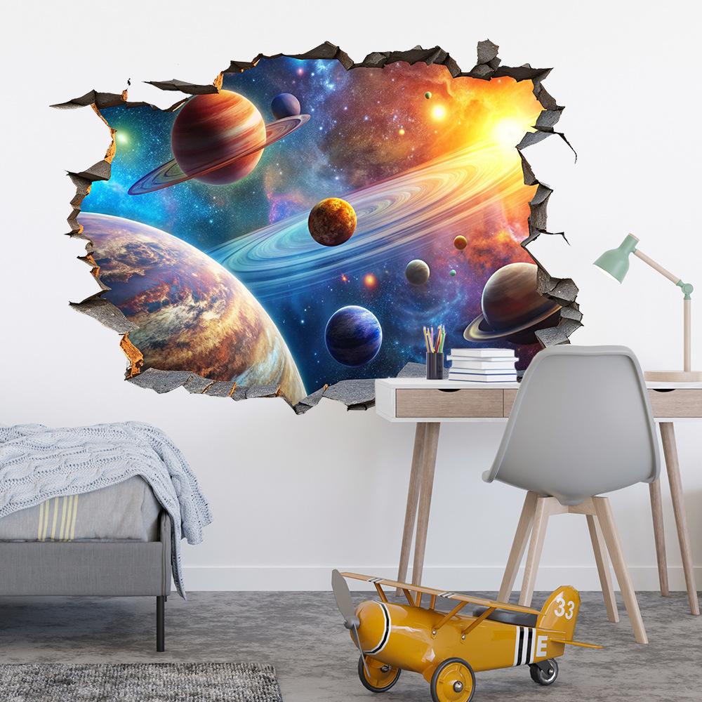 New Cartoon Space Universe Planet Wall Stickers Self Adhesive Room Background Home Decor Decals