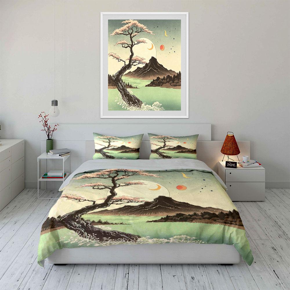 Landscape Art Poster Set Soft Comfortable Duvet Cover Bedding Set Included 1*Duvet Cover & 2*Pillowcases, Gift