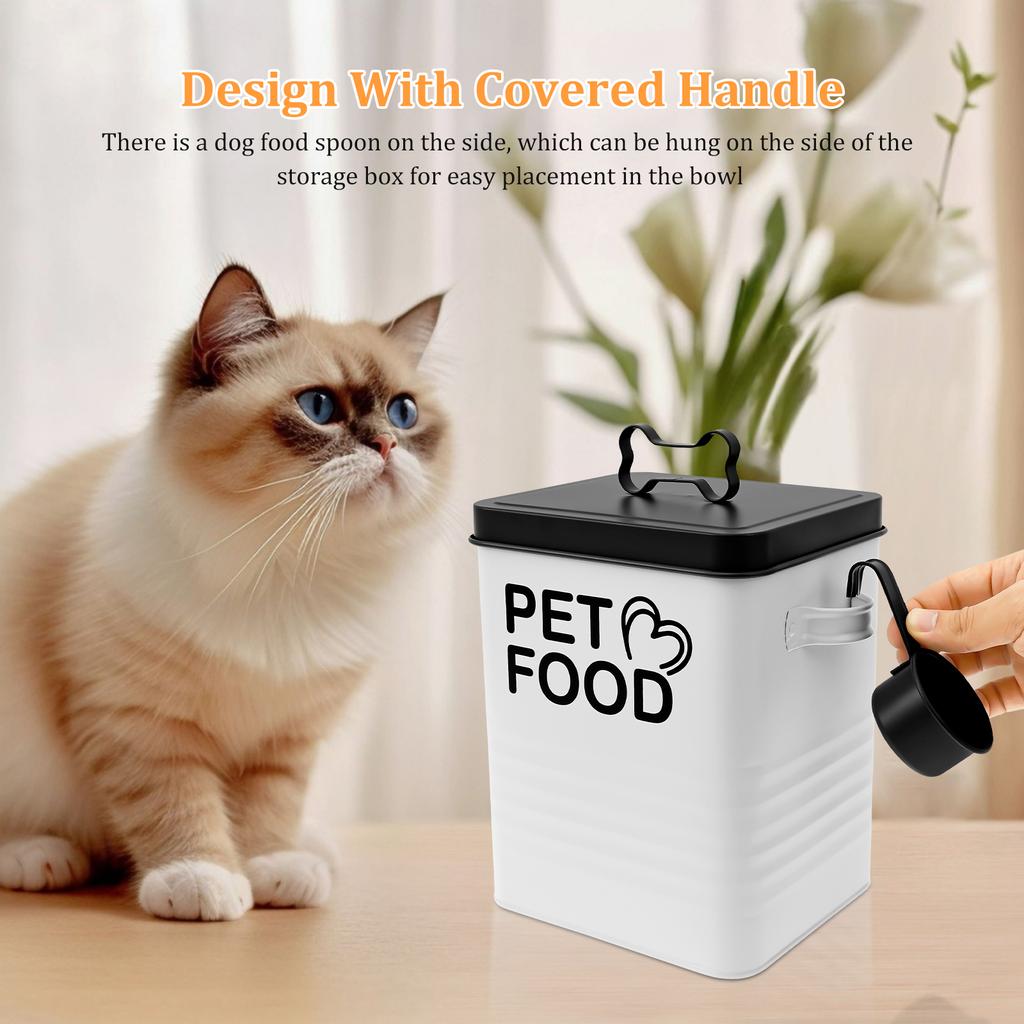 2Pcs Pet Food Storage Jar Iron Cat Dog Treat Container with Lid and Spoon Large Capacity Pet Food Tin Pet Supplies for Kitchen