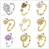 Exquisite Sunflower Fidget Spinner Knuckle Rings for Women Anti Stress and Anxiety Control Rotating Ring Zircon Accessories