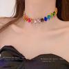 Collier Goutte d'Eau en Cristal Strass Coloré - Style Coréen Luxe Léger Doux Ras du Cou pour Femmes