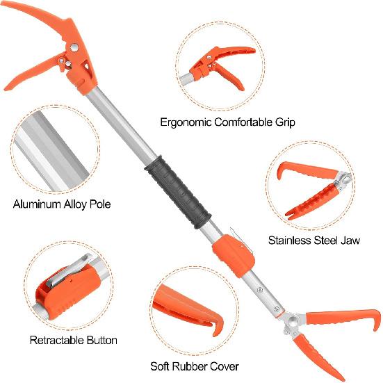 Kalkal 60" Snake Grabber Tool, Professional Aluminum Alloy Telescopic Rattle Snake Tongs, Reptile Grabber Snake Catcher Wide Jaw Pick-up Handling