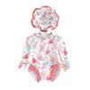 Baby Girl Rash Guard Swimsuit Long Sleeve Floral/Ice Cream Print Bathing Suit Infant Swimwear with Sun Hat