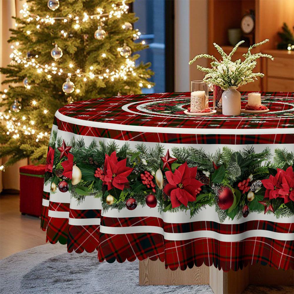 Christmas Rectangular Waterproof Red Christmas Table Cloth, Light Luxury Coffee Table Round Tablecloth, Waterproof Coffee Table Cloth