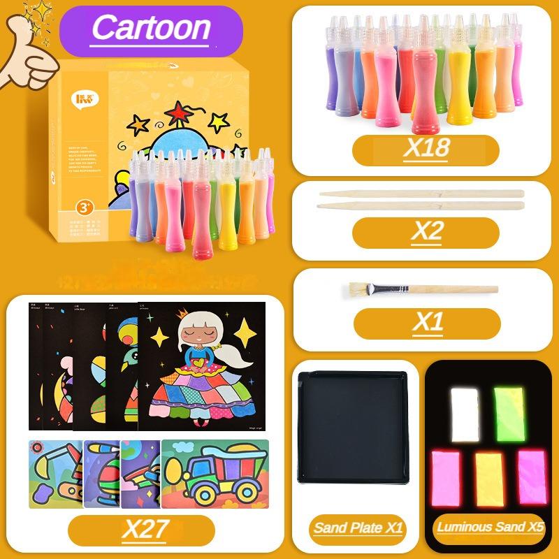 Color Powder Painting Set DIY Coloring Books for Kids Educational Safe Scientific Toys Luminous Material Cartoon Character Gift