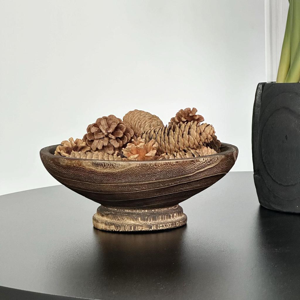 Wabi-sabi Handmade Wooden Fruit Bowl - Retro Log Style Ornament for Living Room, Guesthouse, or Hotel Decor and Storage.