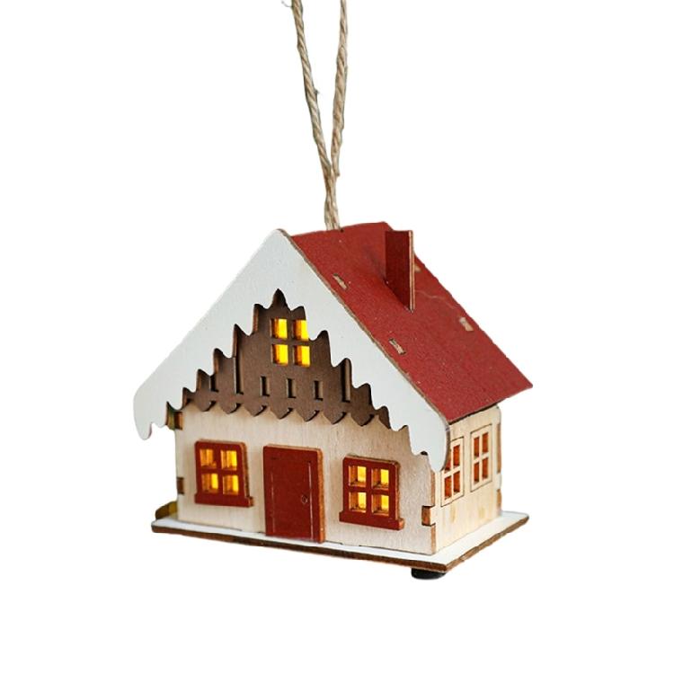 Wood Christmas Cabin with Light Elegant Christmas Village Wood Houses with Soft Lighting Indoor Decors Gift