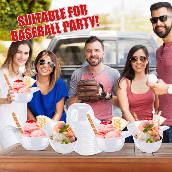 12 Sets Baseball Helmet Ice Cream Bowls with Spoons Reusable BPA Free Mini Dessert Cups Sundae Bowls Parfait Cups Appetizer Cups Birthday Party