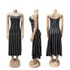 Retro Stripe Patchwork Backless Slip Dress - Color Block Sleeveless Long Slim Fit