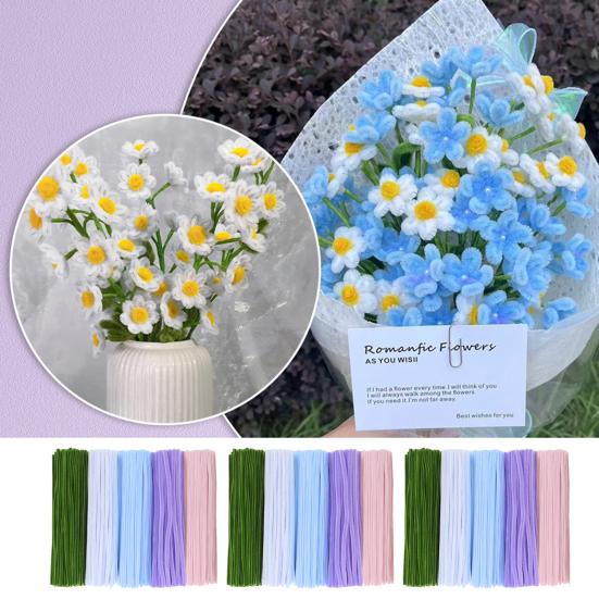 Pipe Cleaners Set for Crafts Pipe Cleaners Bouquets DIY Kit Pipe Cleaners Flowers Making Accessories Set for Greeting Cards Party Decorations