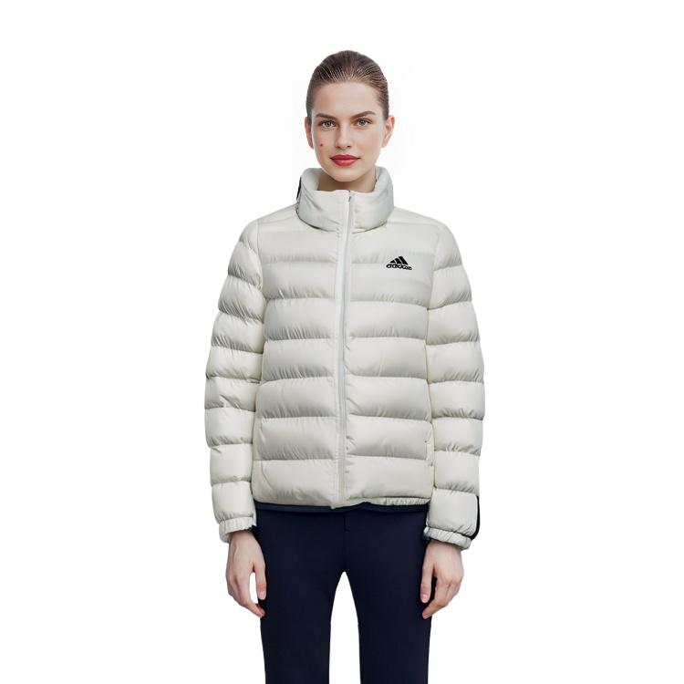 Adidas Kontrastní barva potisk loga značky detail tří pruhů venkovní prošívaná lehká bavlněná péřová bunda dámská bunda bílá GT1713