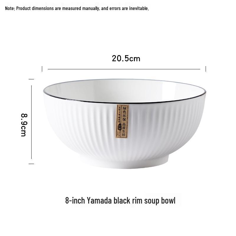 10 Double-Handled Vertical Stripe Large Japanese Ceramic Soup Bowl