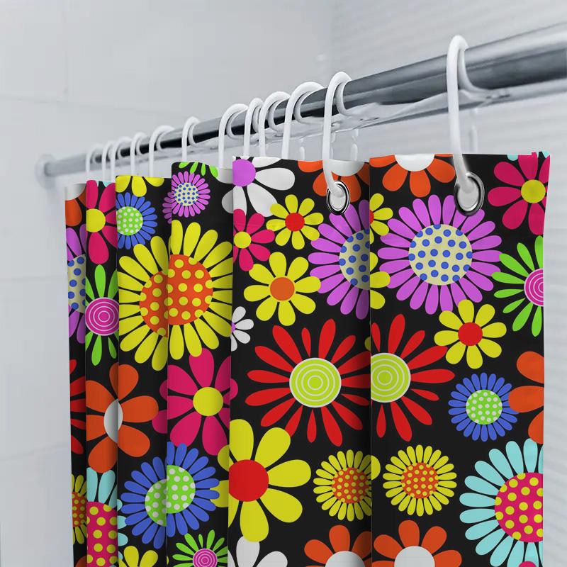 Cortina de Ducha Floral Brillante Decoración de Baño Moderna Para Hogar Cocina Baños Tela de Flores Colorida Colgante de Pared Impermeable Cort