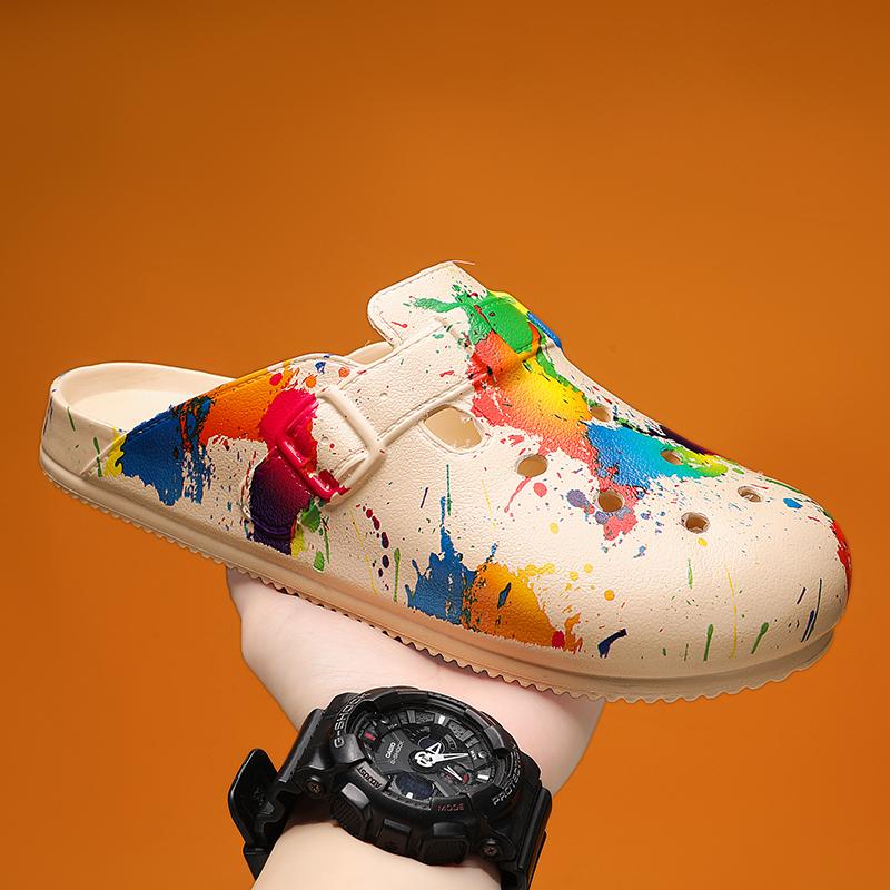 

Мужские тапочки, сандалии на плоской подошве, мужские сандалии, мужская пляжная обувь, мягкие и удобные, износостойкие, вентилируемые, с цветным принтом 3839 бежевый