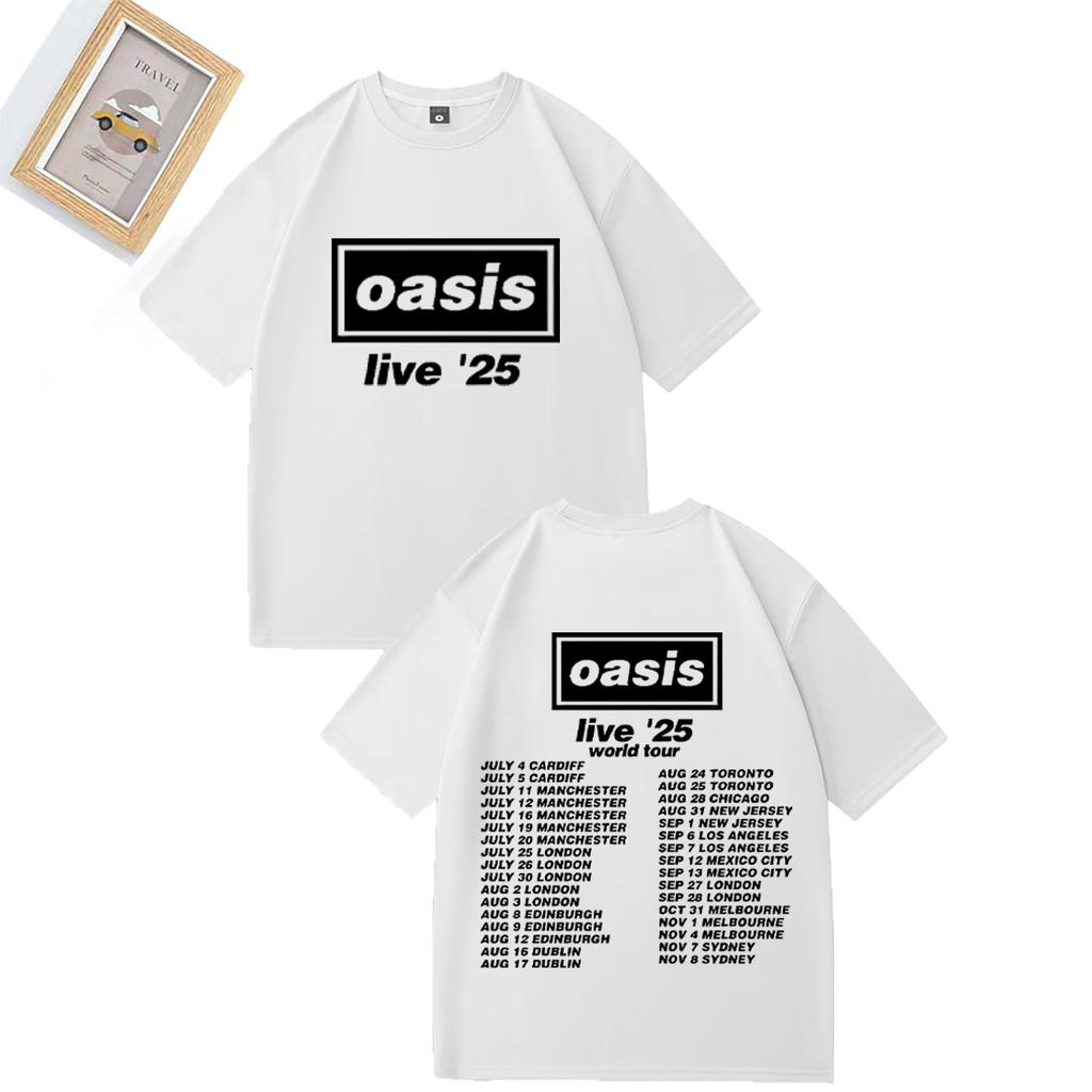 2025 Summer British Rock Band OOasis Live 25 Tour Graphics 100 Pure Cotton Printed Tshirt Men Hip Hop Streetwear Short Sleeve