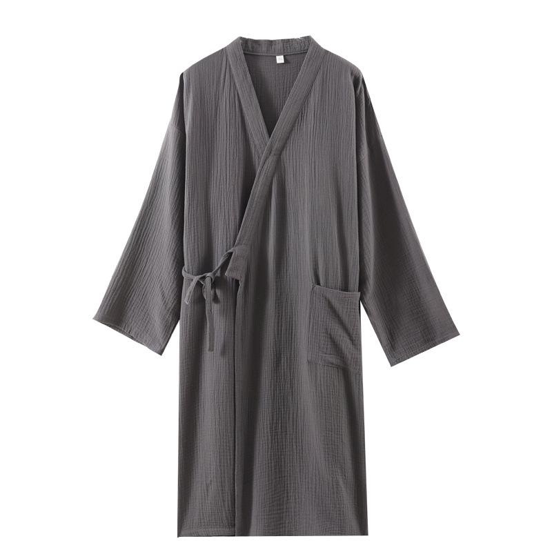 Unisex Pure Cotton Japanese Tie-Up Kimono Pajamas and Gauze Bathrobe for Homewear and Sauna