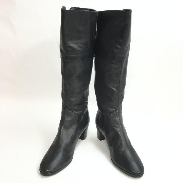 REGAL Leather Long Boots Size 22.5 Women’s Black Side Zip 5cm Heel Boots(USED)