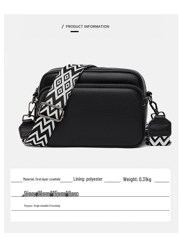 Women's Genuine Leather Crossbody Handbag - Trendy, Versatile, Small Square, Solid Color