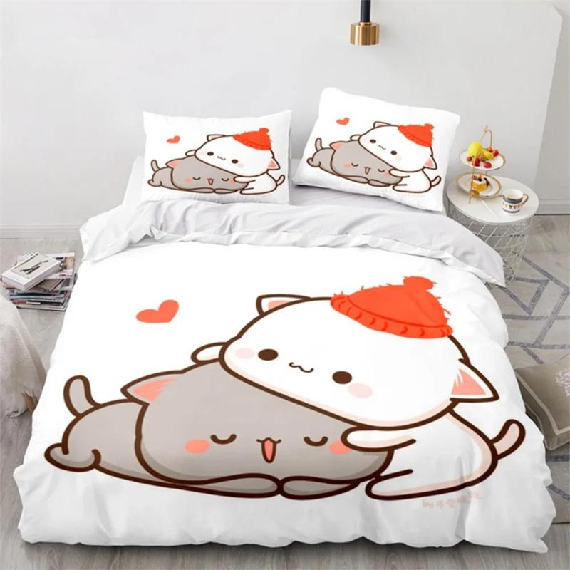 Premium Cartoon Peach Cat Duvet Cover Goma Cute Cats Duvet Cover Interesting Cat Queen King Size For Children Girls Bedroom Decorations