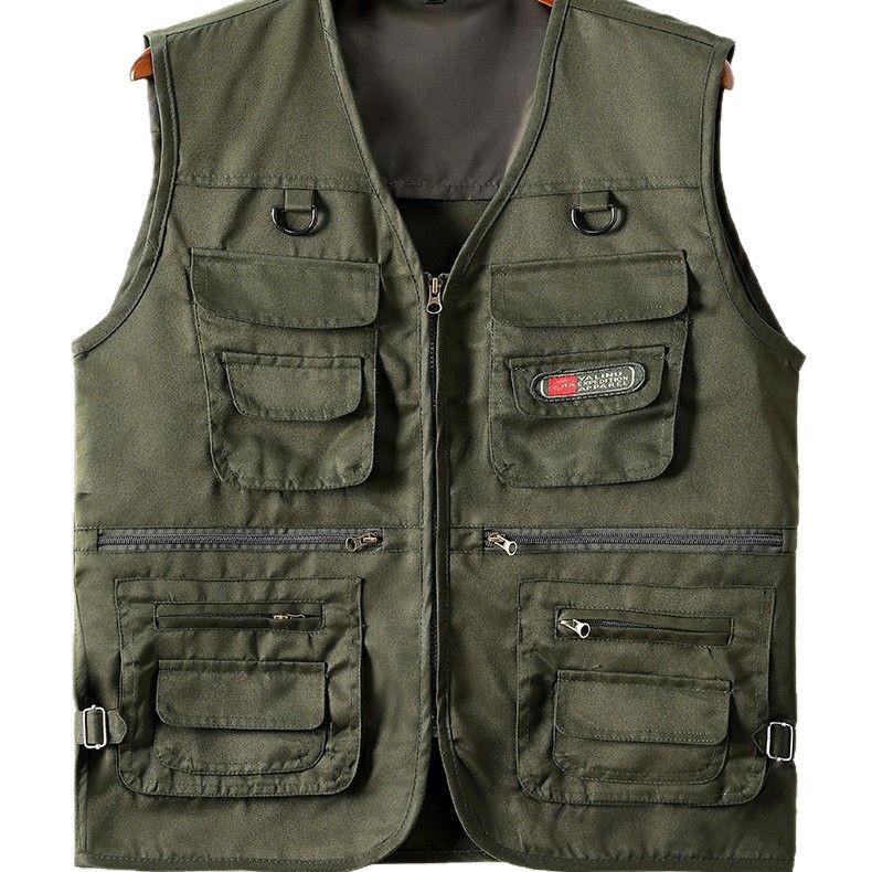 Men's Spring/Autumn Cotton Multi-Pocket Vest - Outdoor, Casual, Sleeveless Jacket for Middle-Aged & Elderly. Perfect for Fishing & Daily Wear.