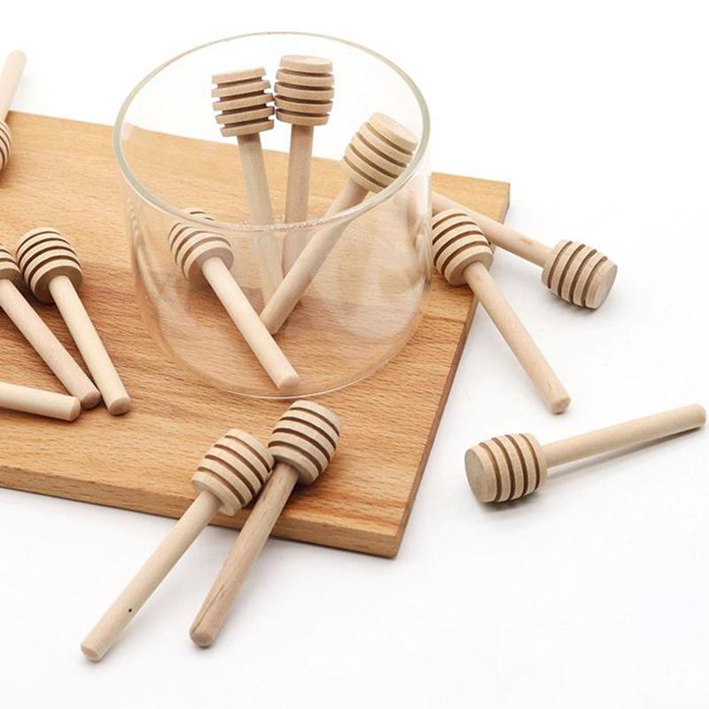 20Pcs Durable Long Stick Honey Stir High Quality Bar Mixing Handle Jar Spoon Practical Wood Dipper Honey Kitchen Accessories