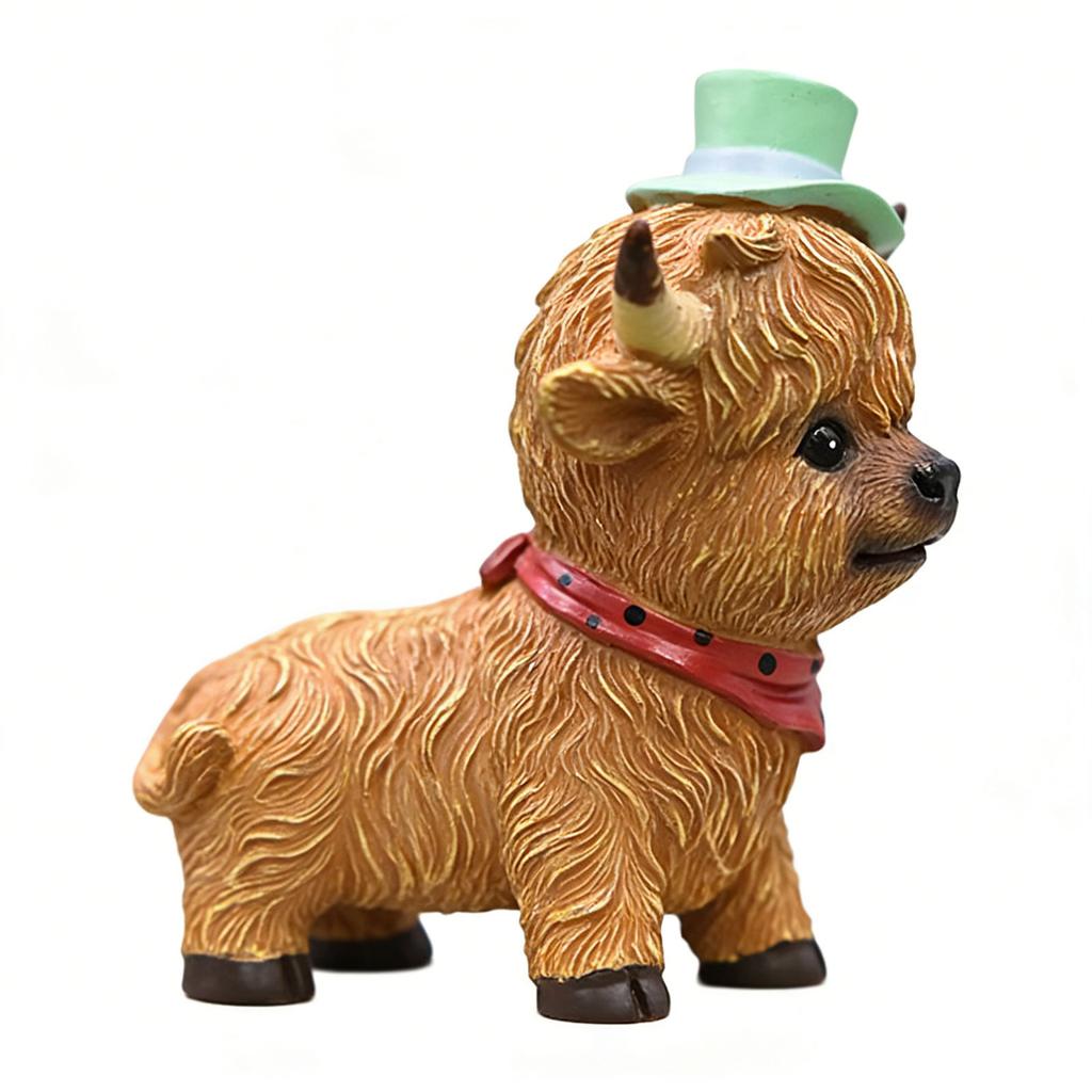 Cute Miniature High Land Cow Decoration Resin Bowknot Scottish Calf Figurine Sculpture for Home Office Ornament