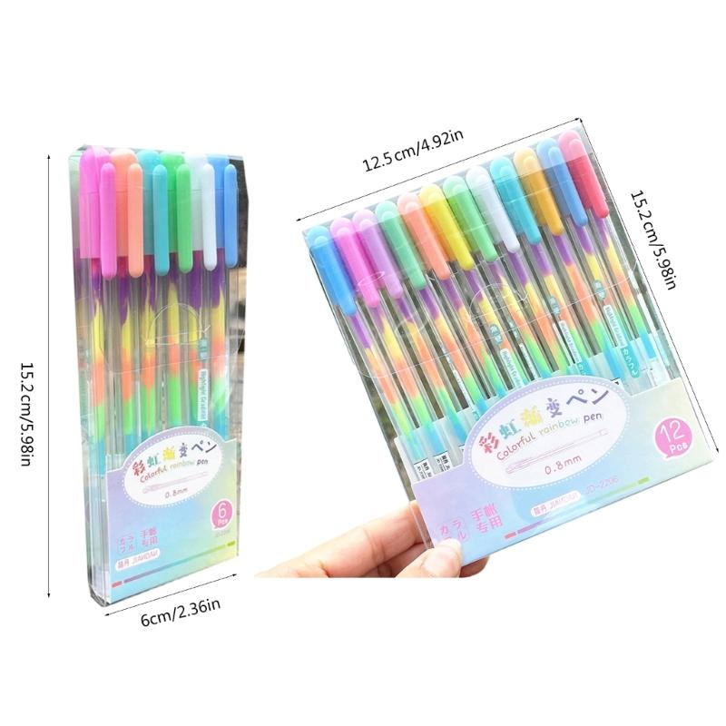 6/12 Pcs Neons Gel Pen Rainbow Ballpoint Pen Colorful Rainbow Pen Decorative Pen Stationery Supplies for Adult Student