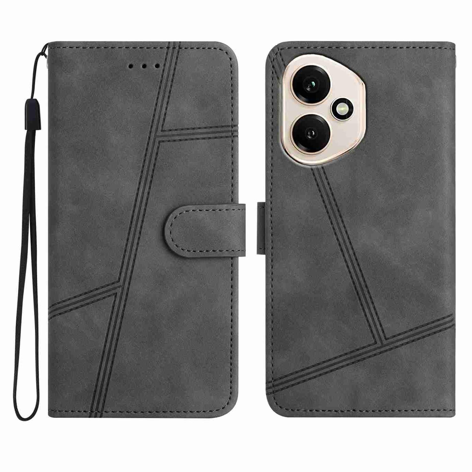 

Для Honor 400 5G (Глобальный) Чехол-книжка Кожаный Ретро Чехол для телефона с тиснением линий Grey