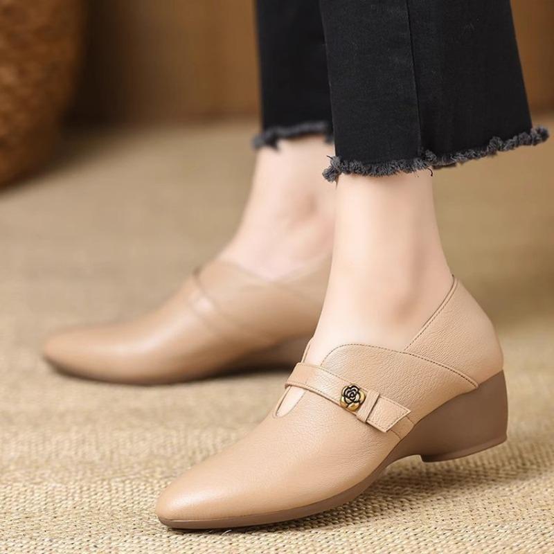 Small leather shoes one-pedal shoes autumn new pointed comfortable soft sole Mary Jane shoes wedge single shoes women