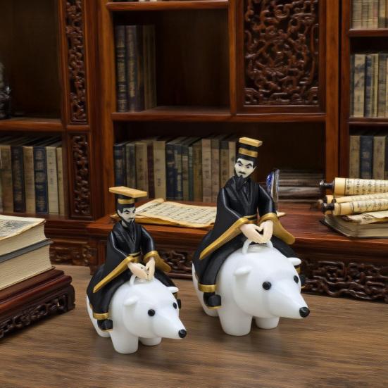 1/2Pcs Qin Shihuang Riding Polar Bear Figurine Qin Dynasty First Emperor Riding Bear Statue Home Office Humorous Desktop Decoration