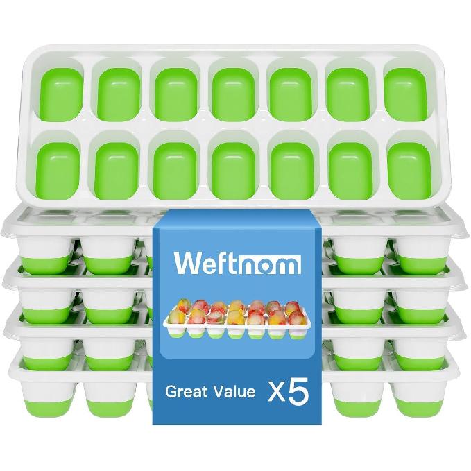 Ice Cube Tray with Lid 5 Pack, 60 Cubes Silicone Ice Cube Trays for Freezer, BPA-Free Easy Release Ice Molds, Stackable Dishwasher Safe Ice Cube