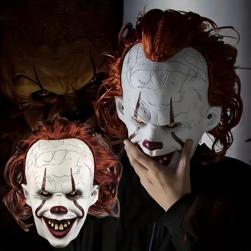 Halloweenská klaunská maska, dvourohý klaun, klaun se zvonkem