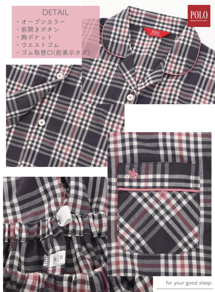 Kaituck Family POLO BCS Viyella Brushed Shirt Long Check Sizes Women's Yarn-Dyed Pajamas, Sleeve, Pattern, Spring/Autumn, M/L (M, Charcoal)