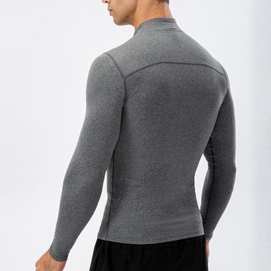 Autumn Winter Men Thermal Top Plush Lining Zipper Stand-up Collar Long Sleeve Shirt Slim Fit Stretch Casual Solid Color Cold Weather Warm Base