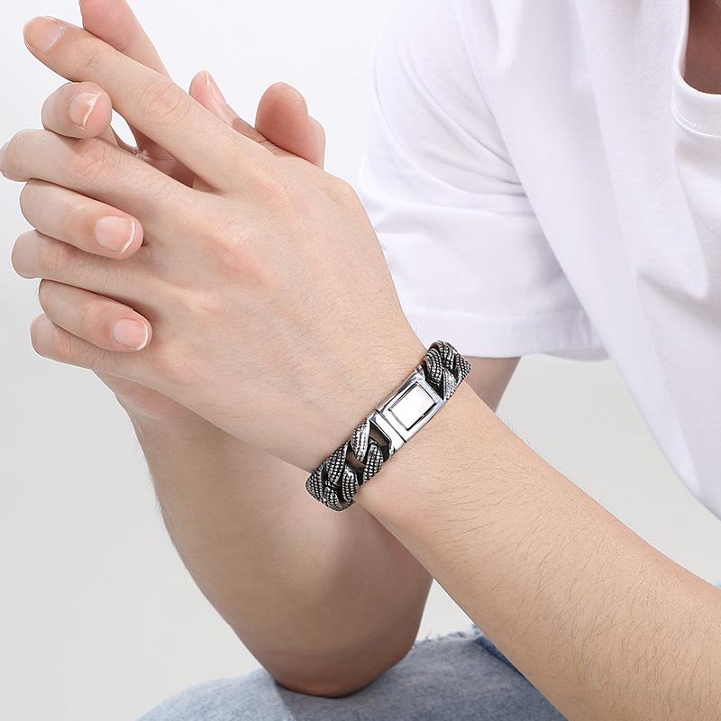 Kalen 19-21cm Long Stainless Steel Men's Bracelet Vintage Biker Party Fashion Jewelry Metal Polka Dot Chain Thick Accessories